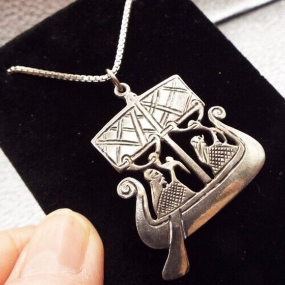 None Jewelry - Sterling Silver Celtic  Ship Pendant Necklace